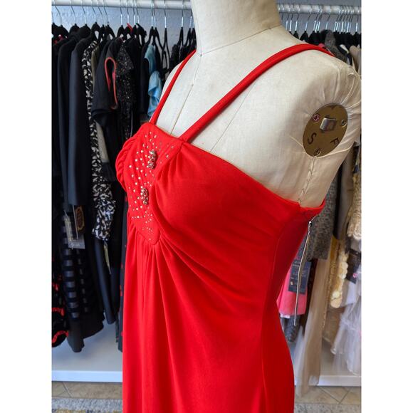 vintage 1970s red maxi dress with rhinestones and chiffon cape, s/m, mod holiday - Picture 7 of 10